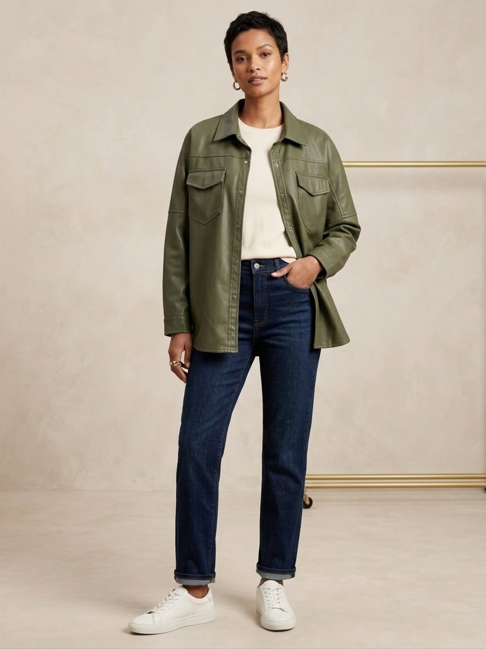 Cavalini Olive Green Faux Leather Shacket